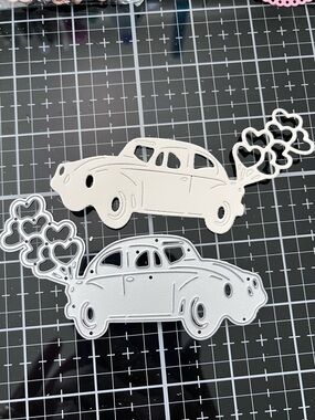 Heart-Balloon Classic Car Metal Die Cut Set - Silver